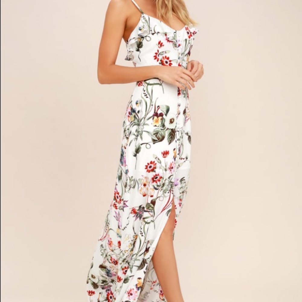 Lulus Bloom On Ivory Floral Print Maxi Dress